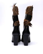 Charles Jourdan schwarze Mid-Calf Stiefel aus Leder mit Pelzbesatz