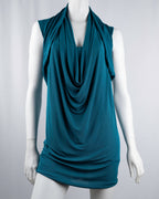 Patrizia Pepe Steel Blue Cowl-Neck Open-Back Mini Dress