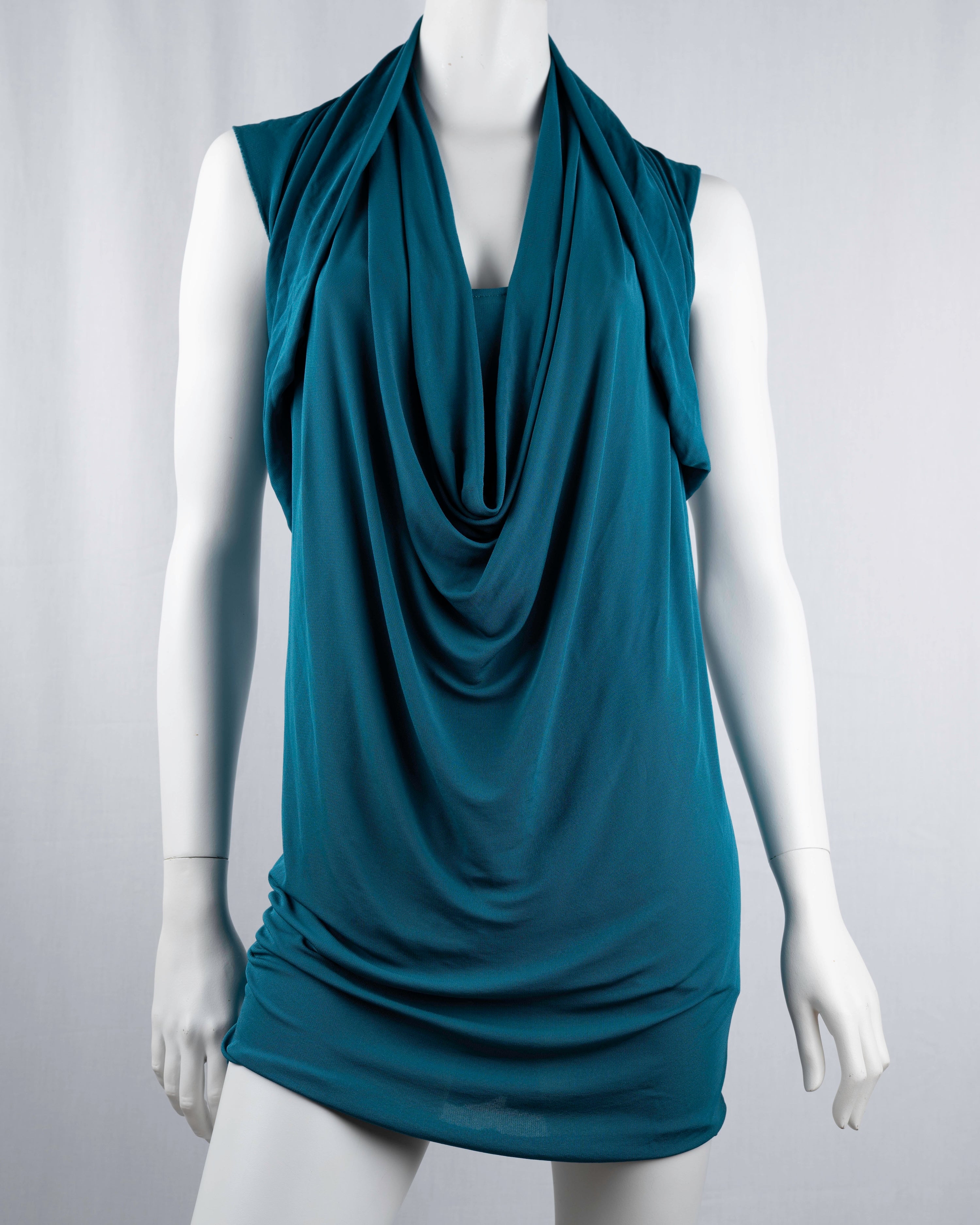Patrizia Pepe Steel Blue Cowl-Neck Open-Back Mini Dress