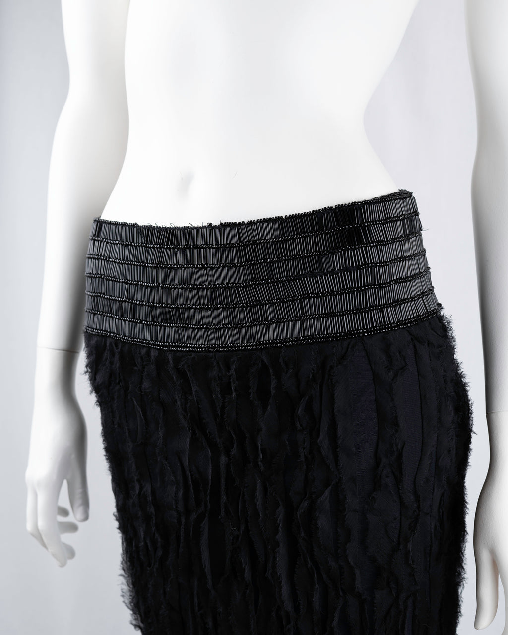 Patrizia Pepe Black Silk Beaded Fringe Skirt