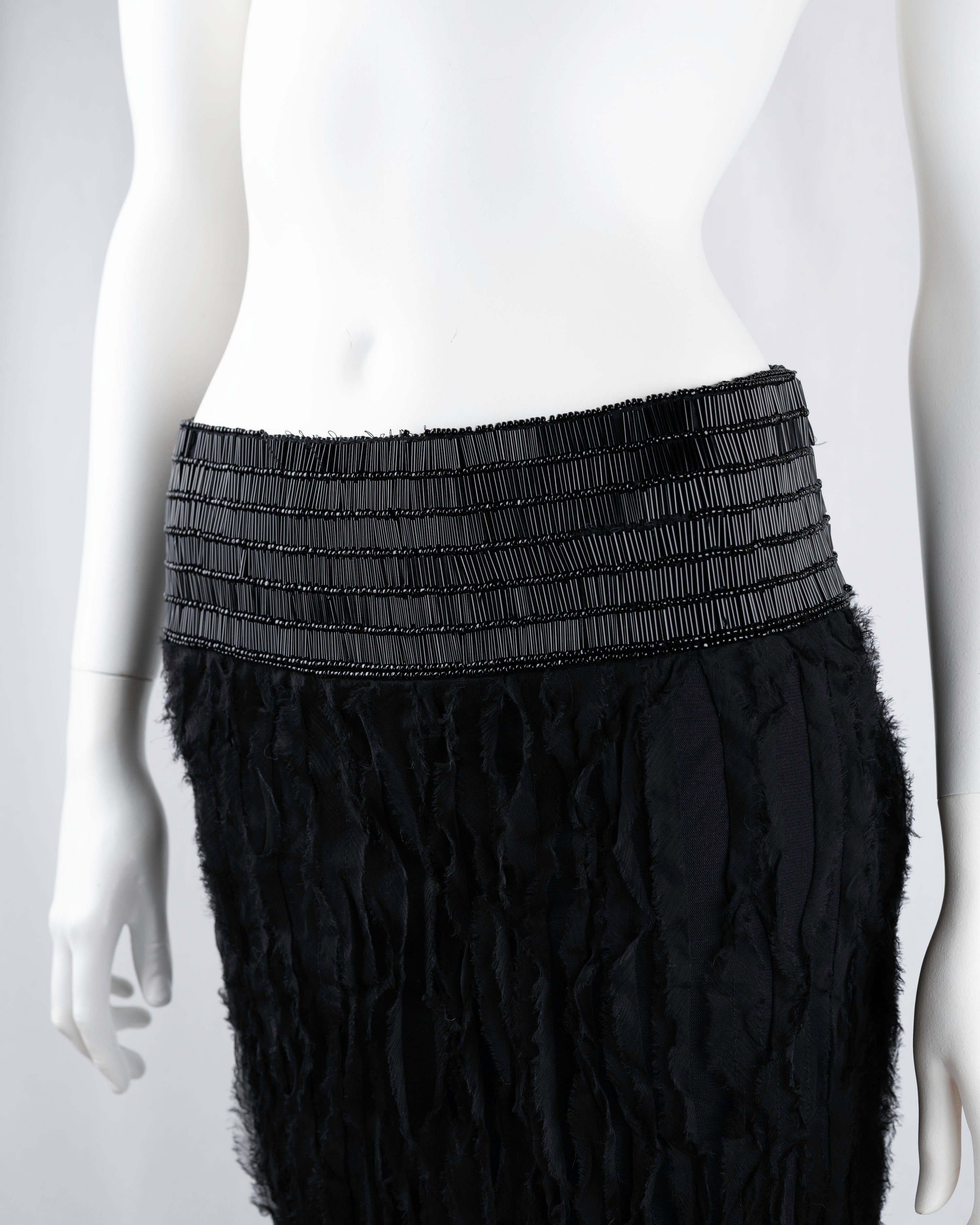 Patrizia Pepe Black Silk Beaded Fringe Skirt