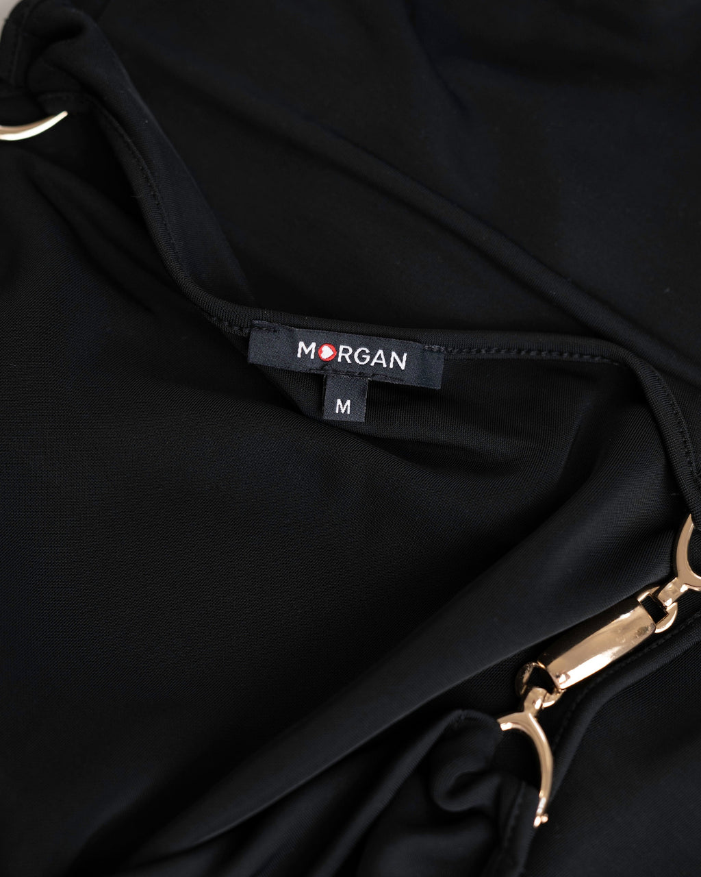 Morgan de Toi Black Cowl-Neck Gold Hardware Camisole Top