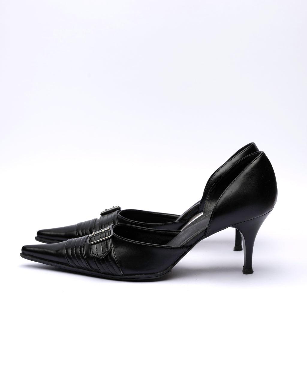 Any Leather Pointed buckle Pumps