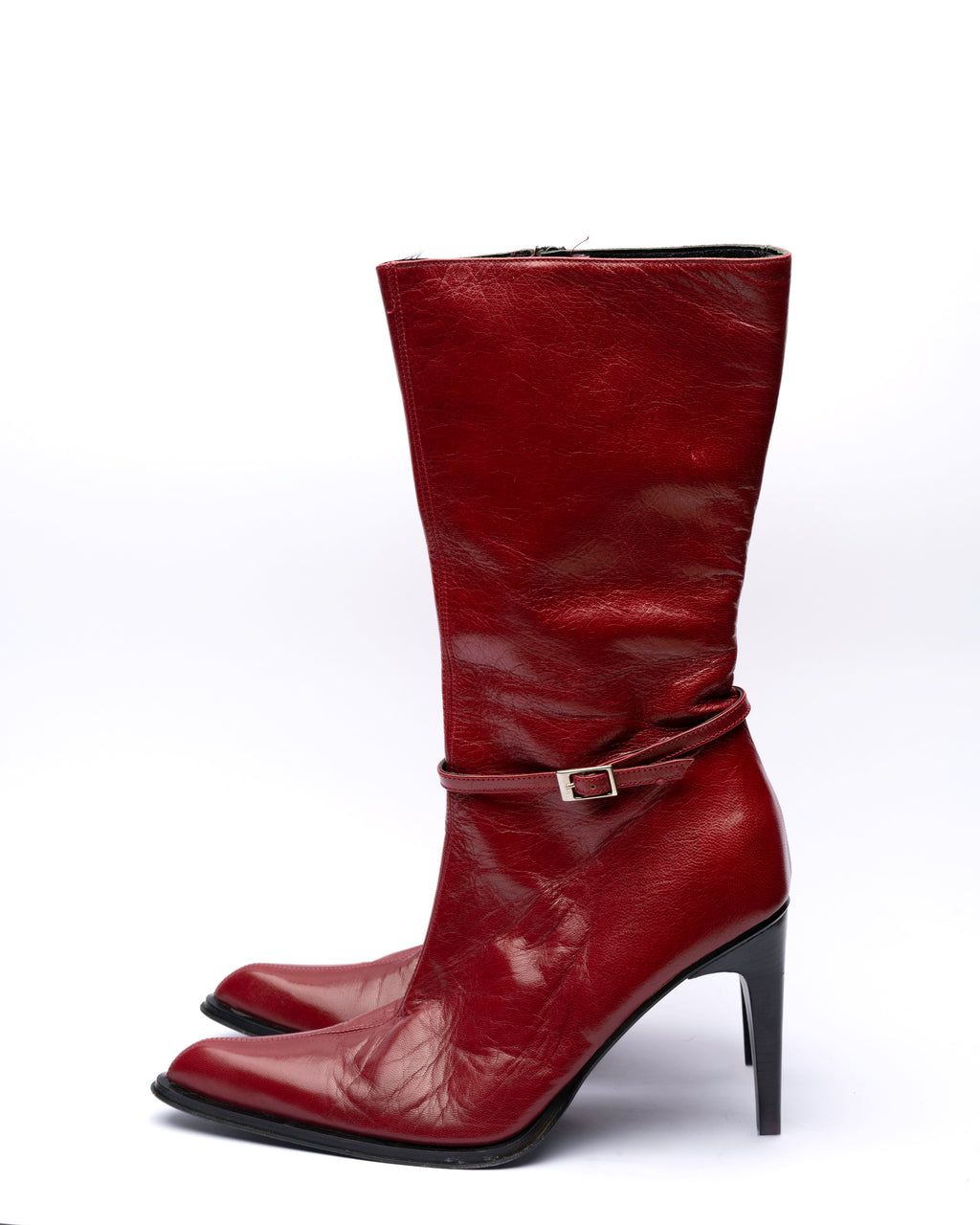 Patrizzia Neri Red Leather Mid-Calf Boots