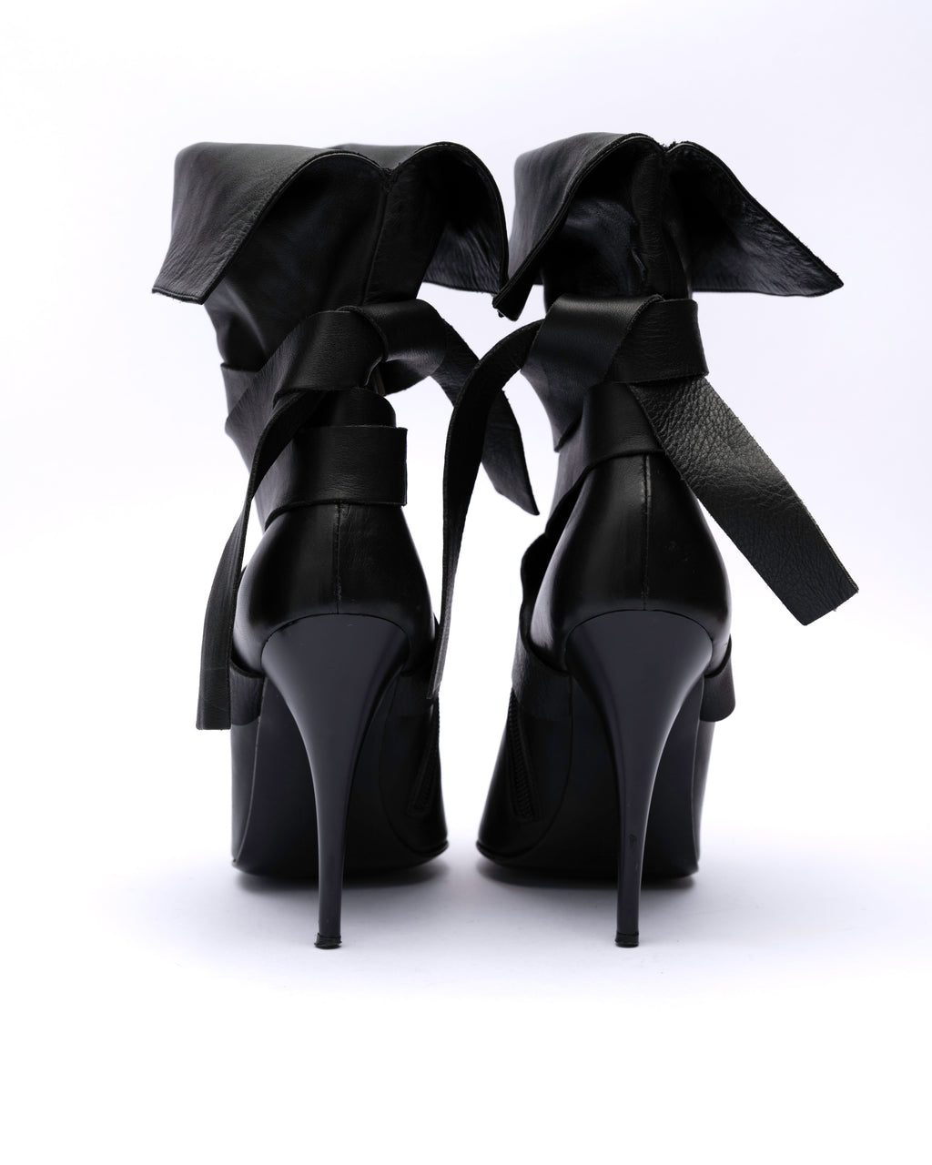 SHY Leather Wrap-Strap Fold-Over Ankle Boots