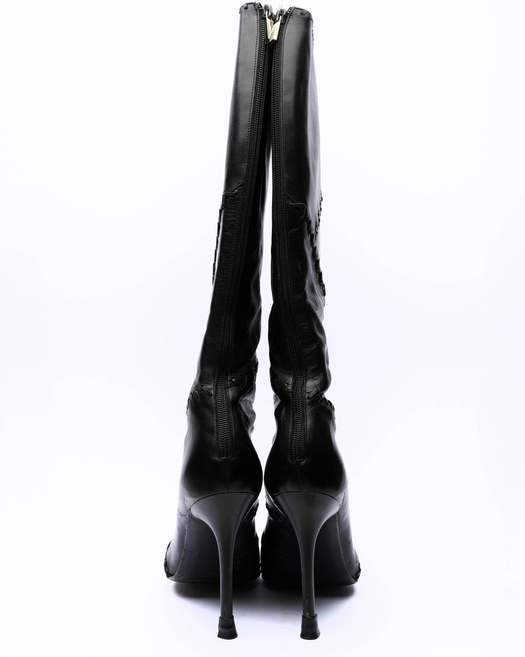 Casadei Black Leather Whipstitch Knee-High Boots