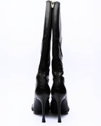 Casadei Black Leather Whipstitch Knee-High Boots
