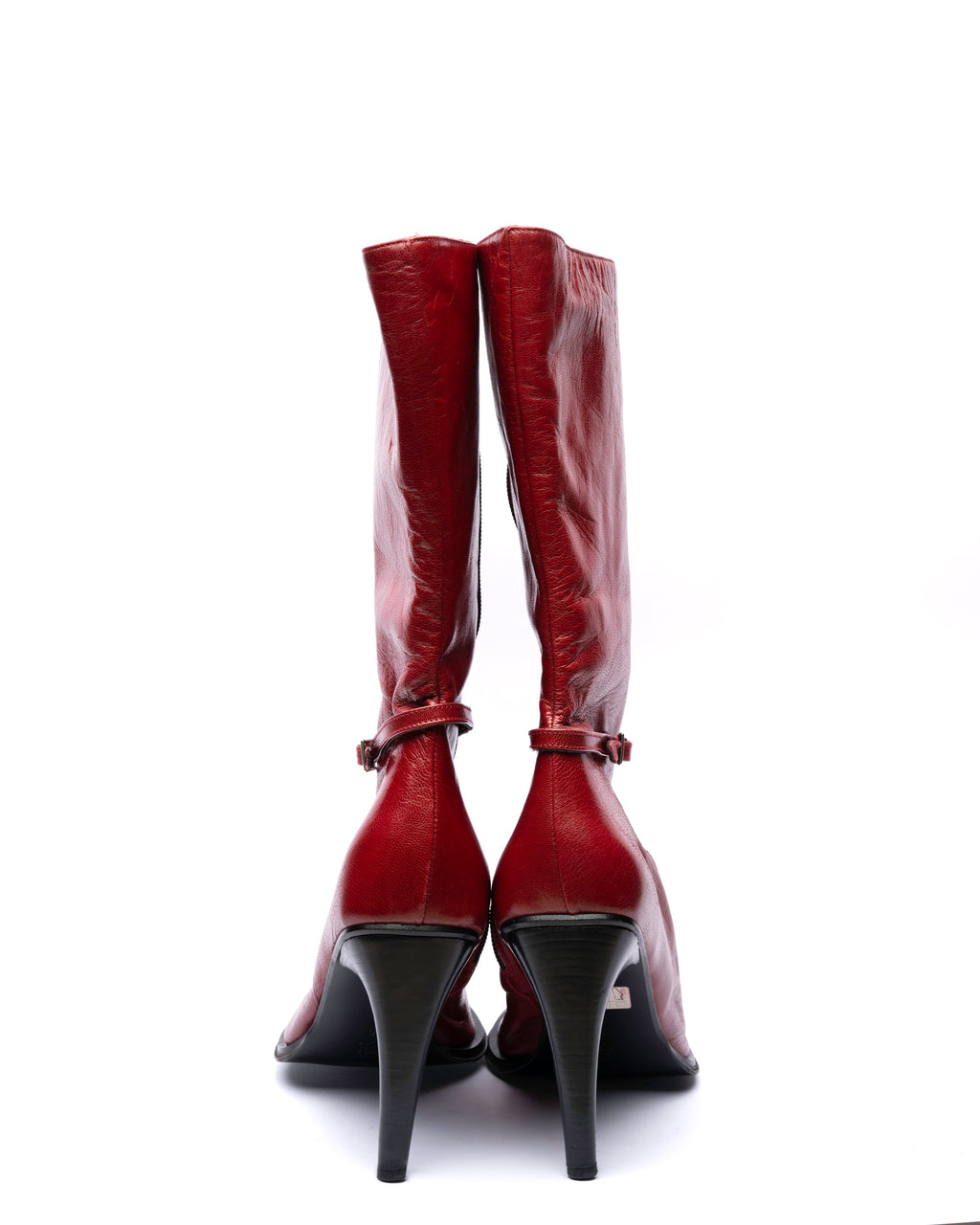 Patrizzia Neri Red Leather Mid-Calf Boots