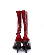 Patrizzia Neri Red Leather Mid-Calf Boots