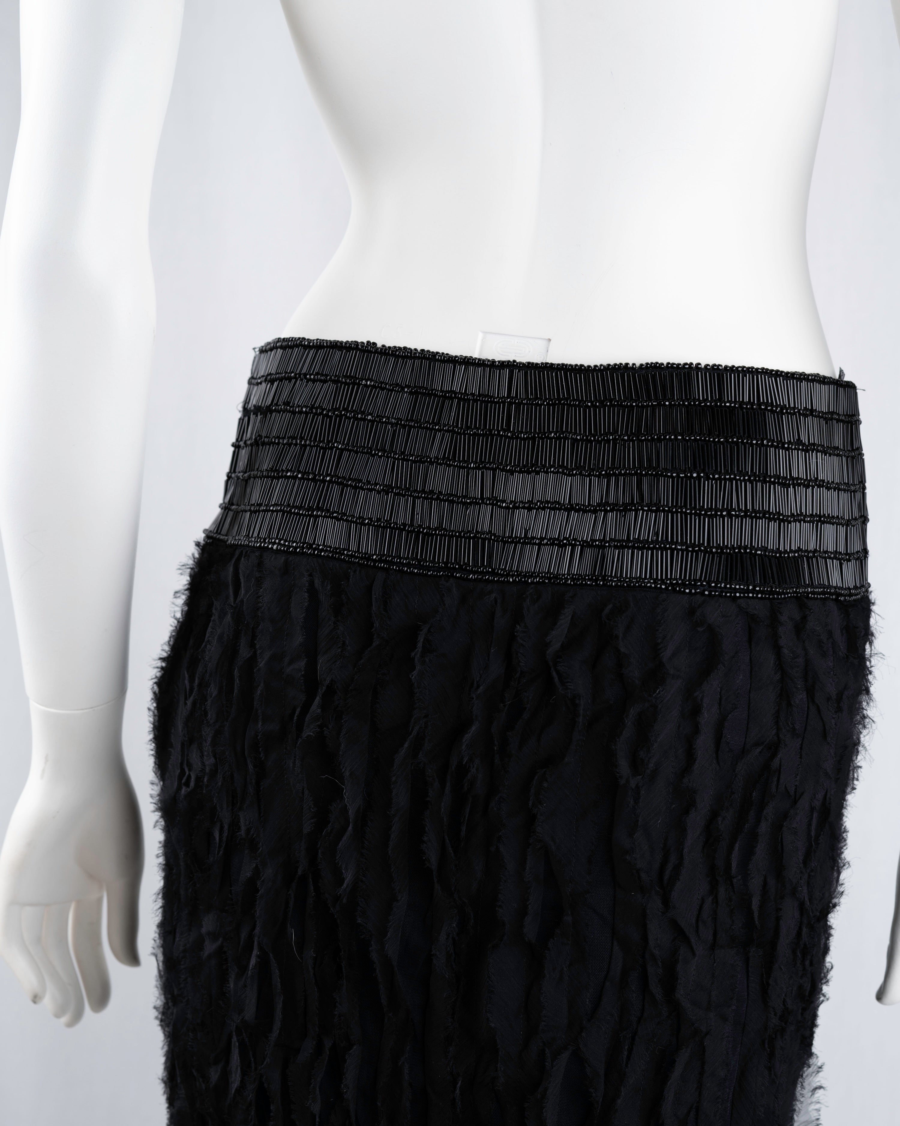 Patrizia Pepe Black Silk Beaded Fringe Skirt