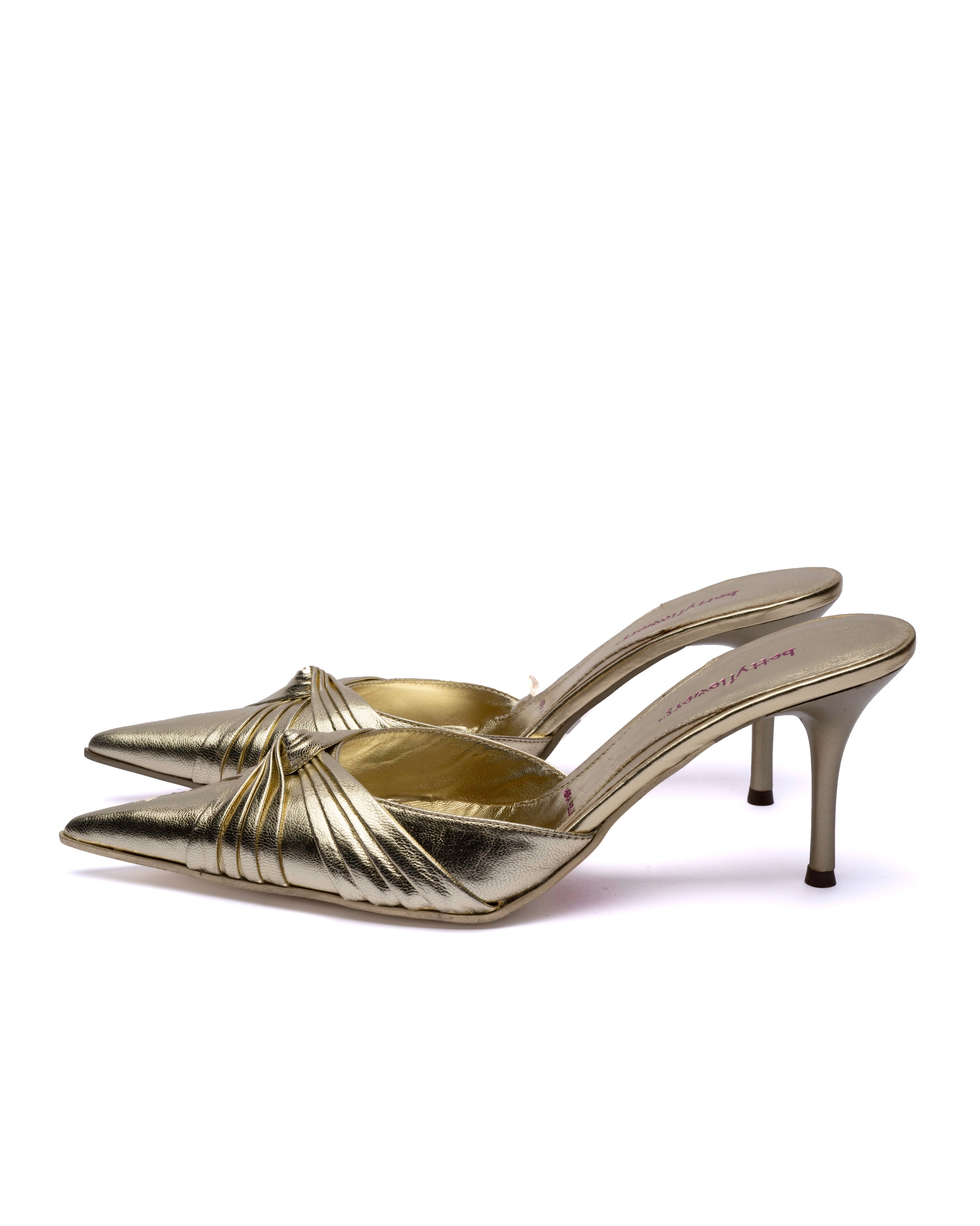 Betty Flowers Gold Leather Mules