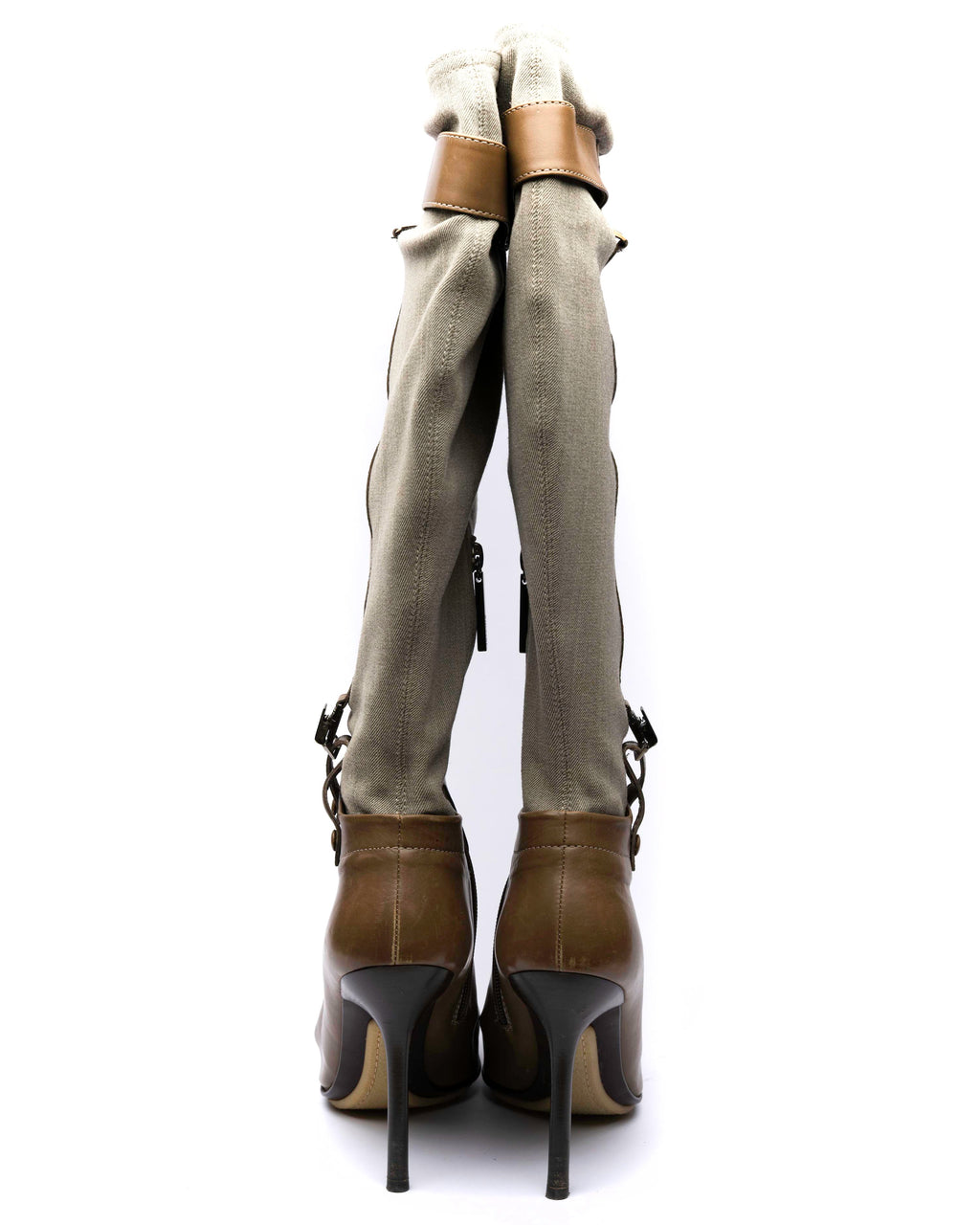 Pollini Canvas & Leather Knee-High Boots