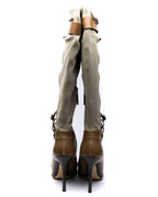 Pollini Canvas & Leather Knee-High Boots
