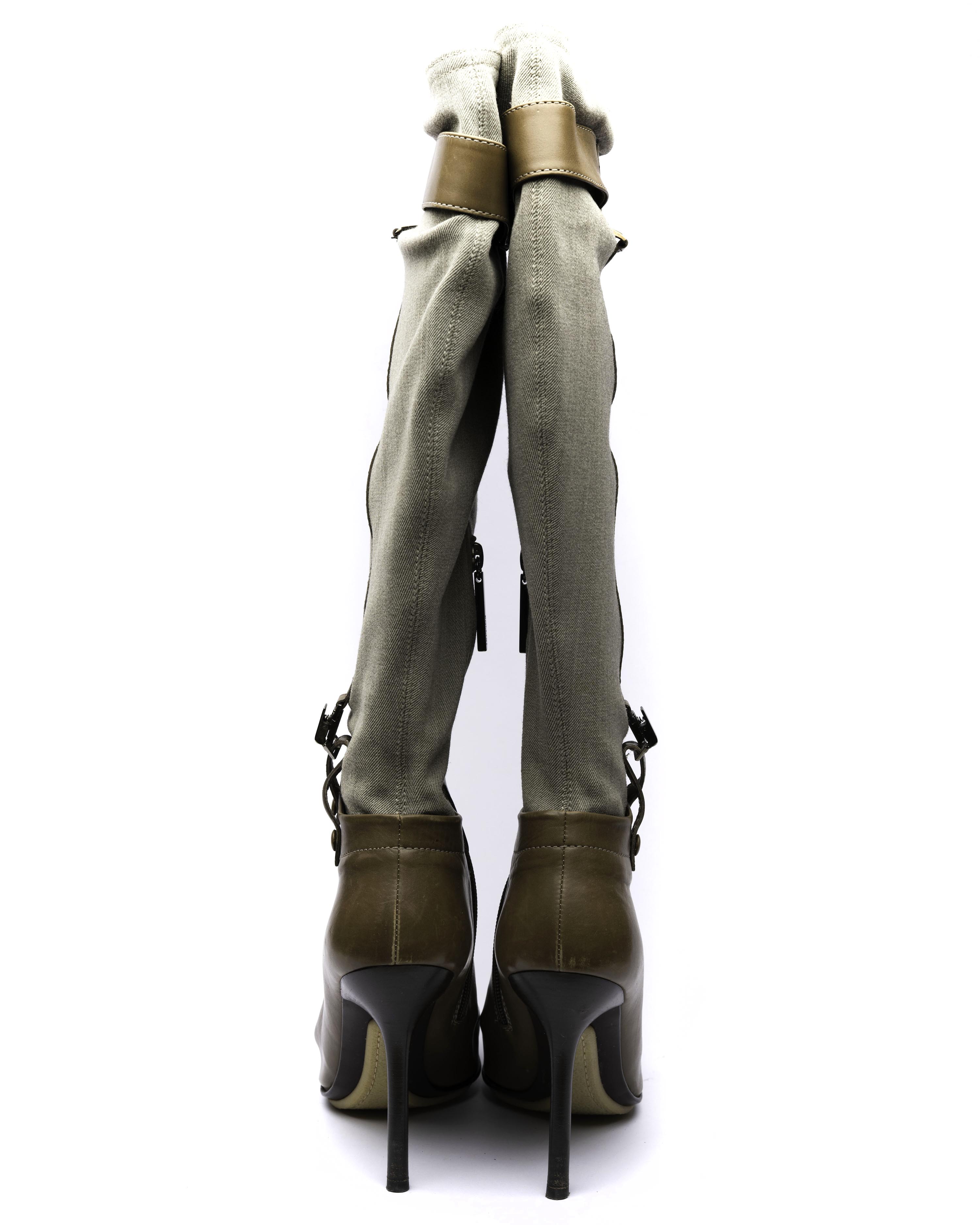 Pollini Canvas & Leather Knee-High Boots
