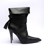 SHY Leather Wrap-Strap Fold-Over Ankle Boots