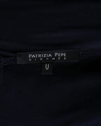 Patrizia Pepe Navy Draped Cowl-Back Chain Neckline Mini Dress
