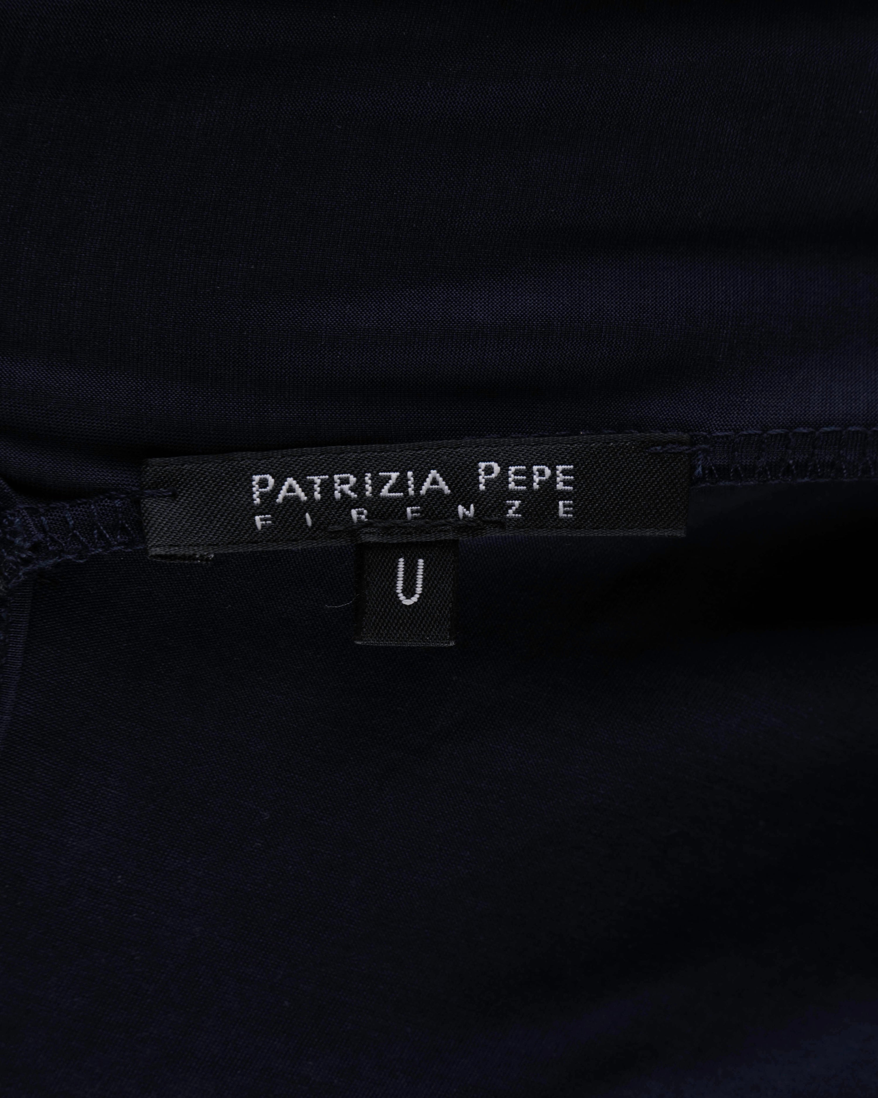 Patrizia Pepe Navy Draped Cowl-Back Chain Neckline Mini Dress