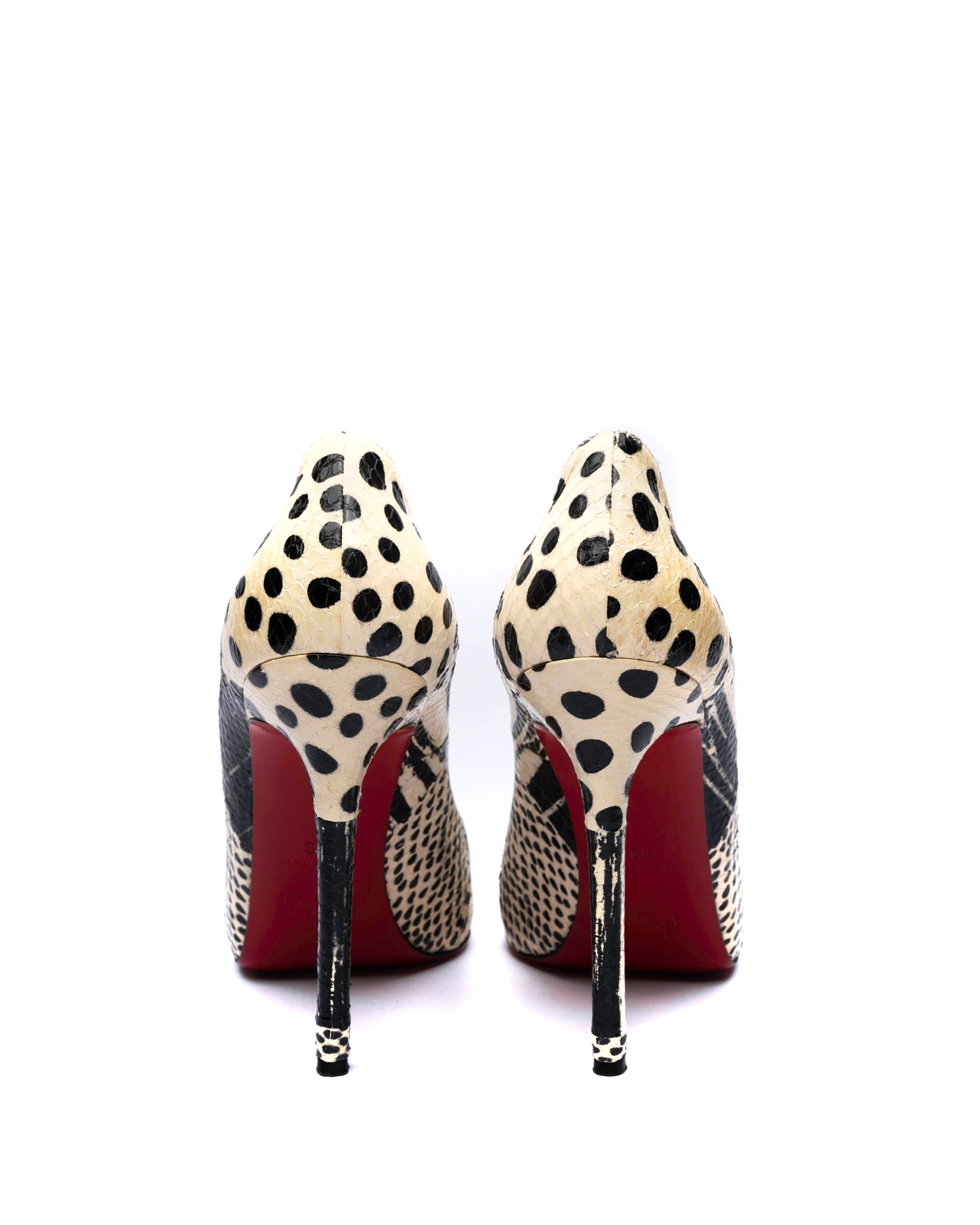Christian Louboutin Python/ Polka Dot Print Peep-Toe Pumps