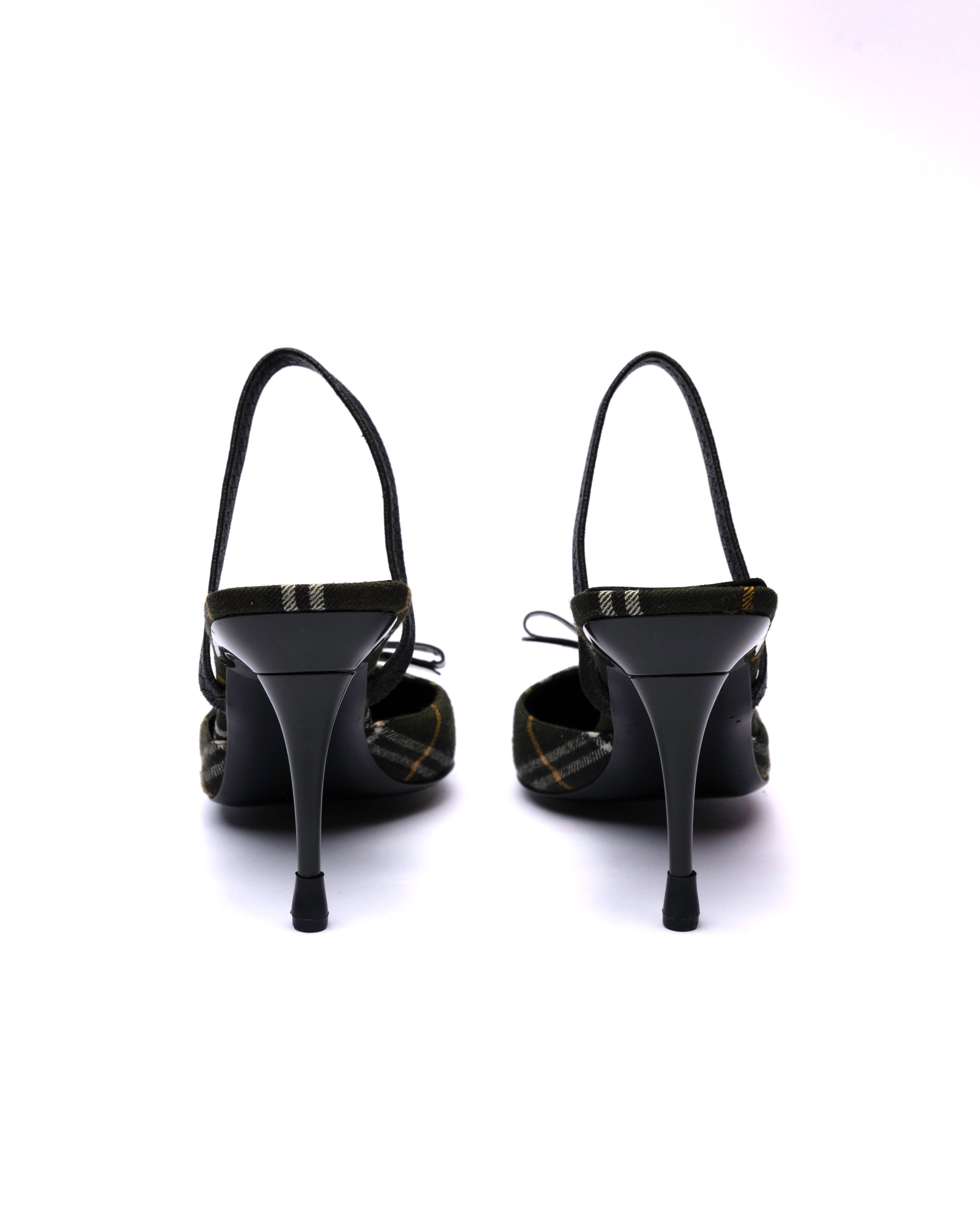 Moschino Plaid Patent Leather Slingback Heels
