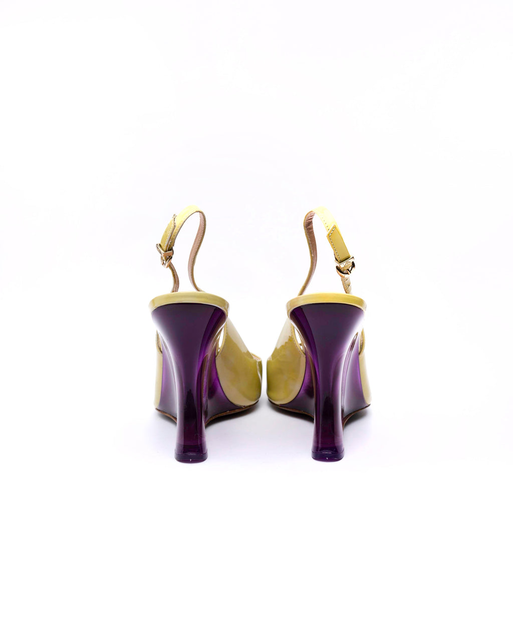 Emporio Armani Patent Leather Lucite Wedge Slingbacks