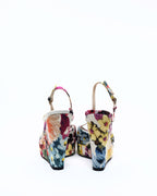 D&G Dolce & Gabbana Floral Print Fabric Platform Wedge Slingbacks