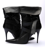 SHY Leather Wrap-Strap Fold-Over Ankle Boots