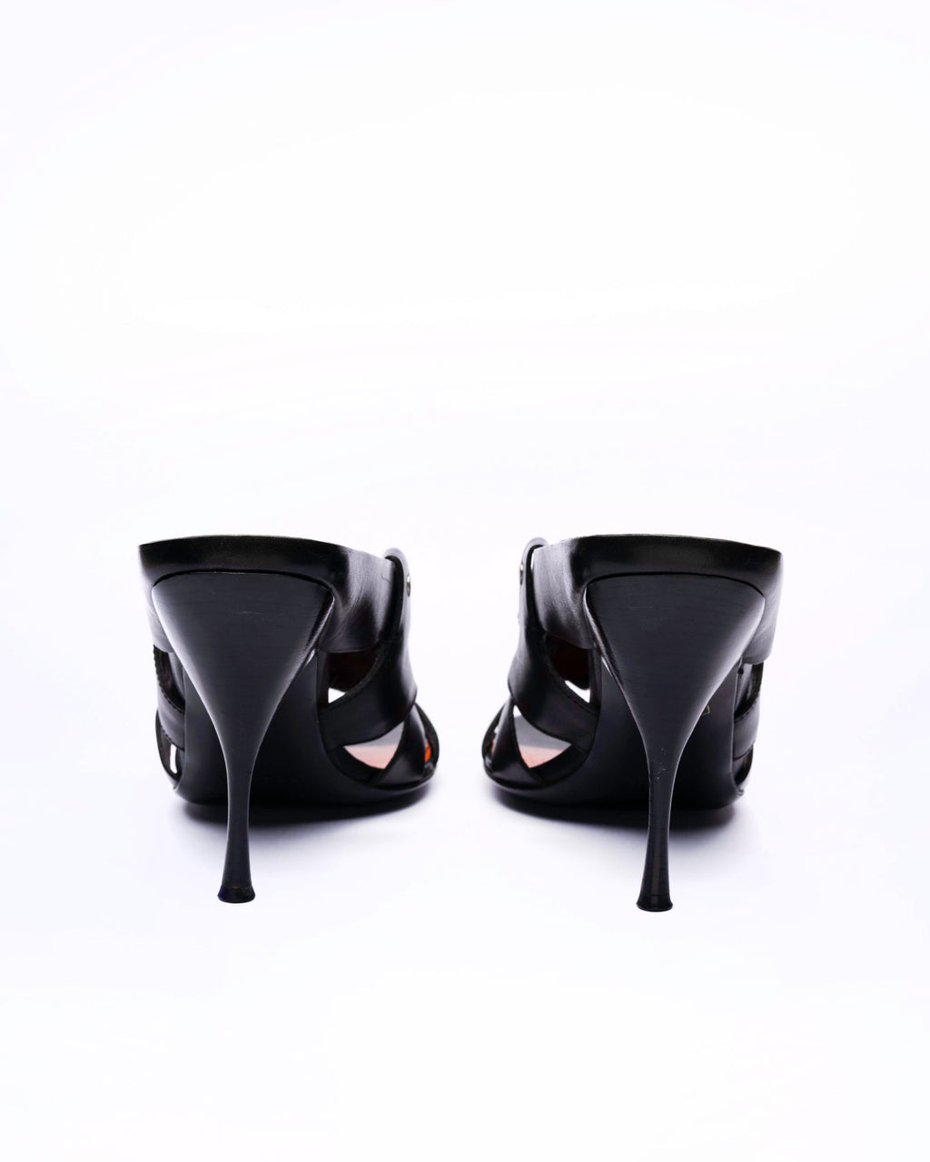 Prada Black Leather Woven Strap Mules