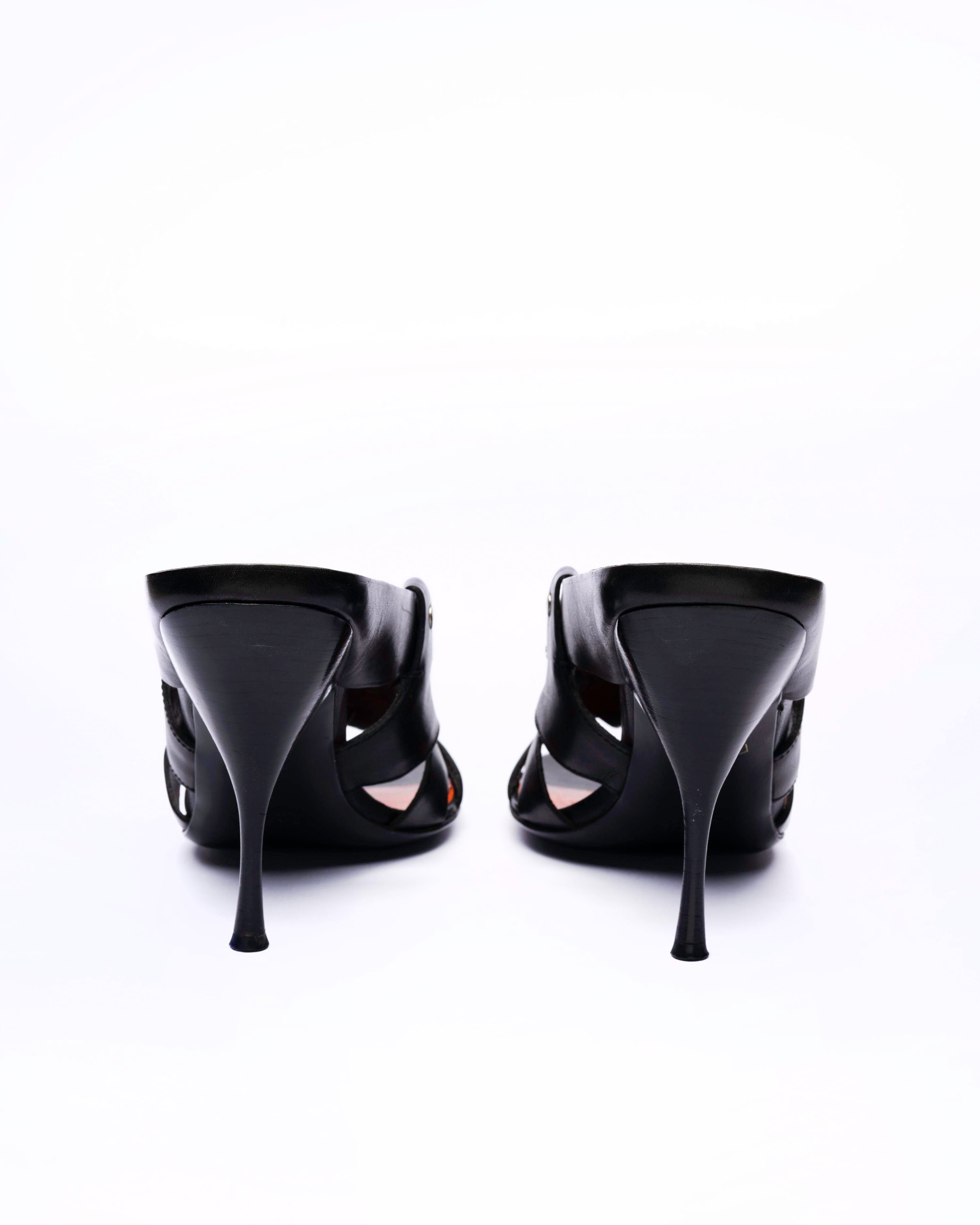 Prada Black Leather Woven Strap Mules
