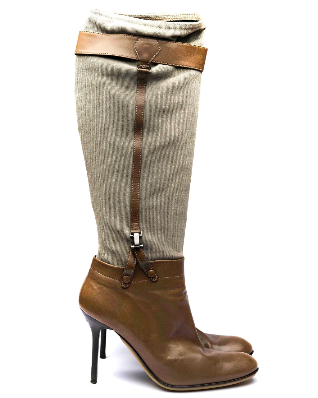 Pollini Canvas & Leather Knee-High Boots