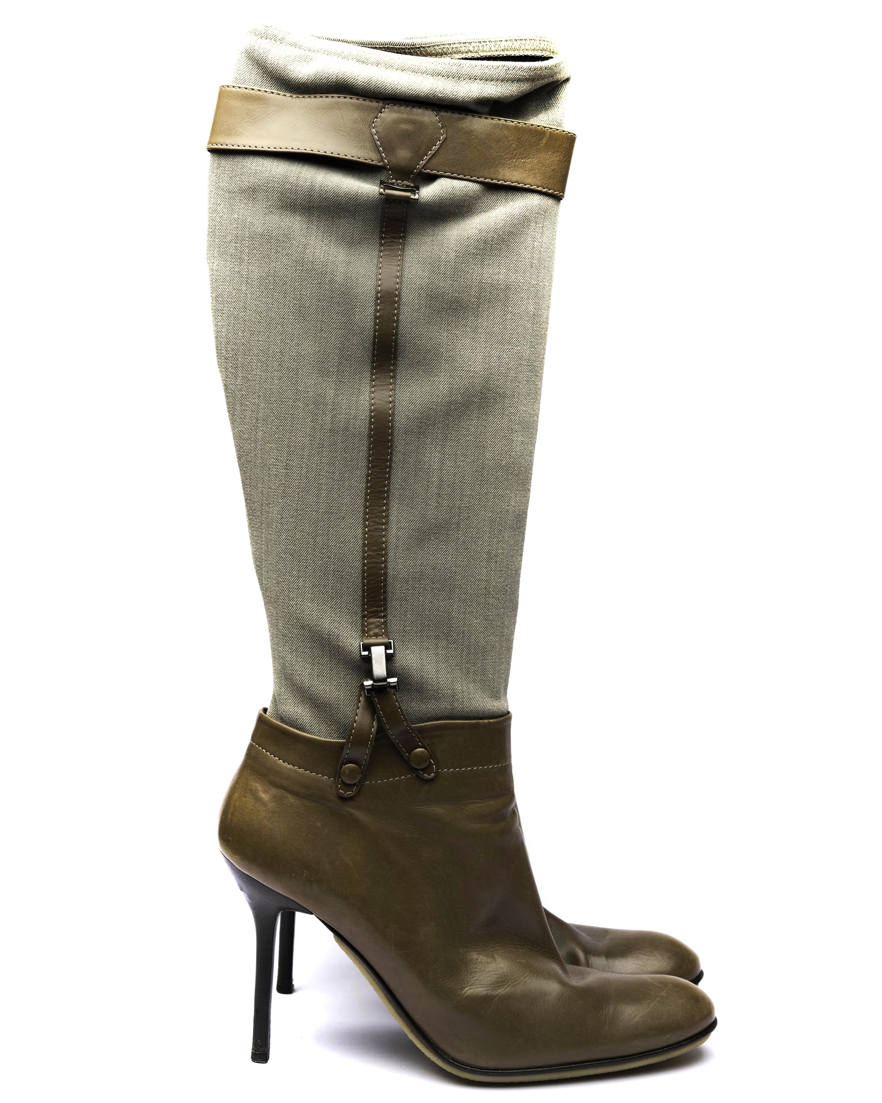 Pollini Canvas & Leather Knee-High Boots
