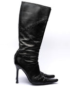 Casadei Black Leather Whipstitch Knee-High Boots