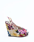 D&G Dolce & Gabbana Floral Print Fabric Platform Wedge Slingbacks