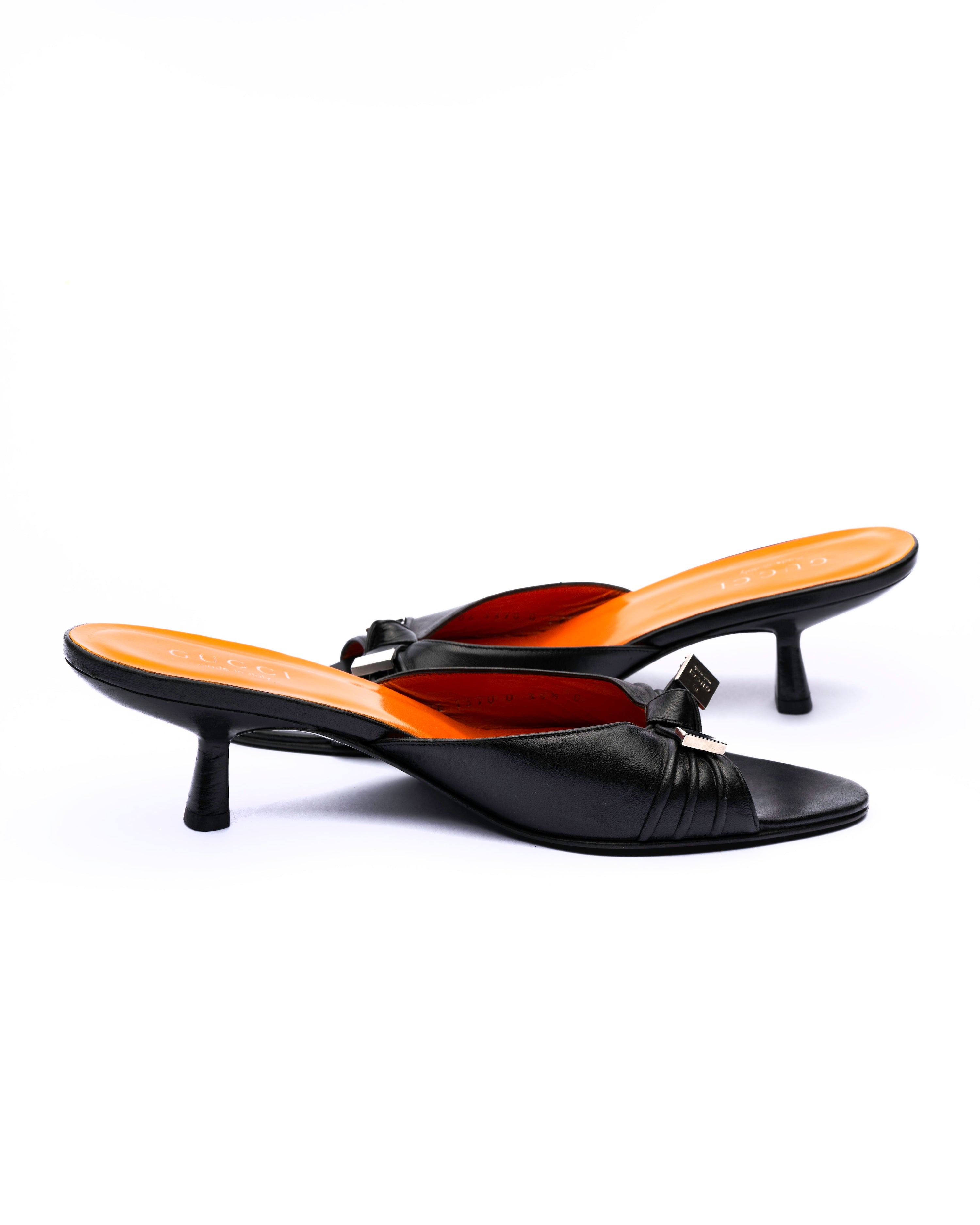 Gucci Tom Ford Era Leather Kitten Heel Mules