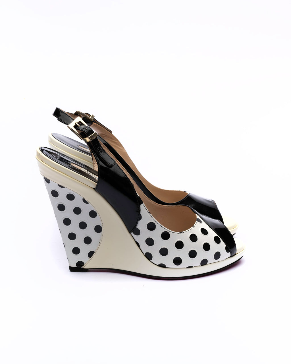 Luciano Padovan Polka Dot Wedge Slingbacks