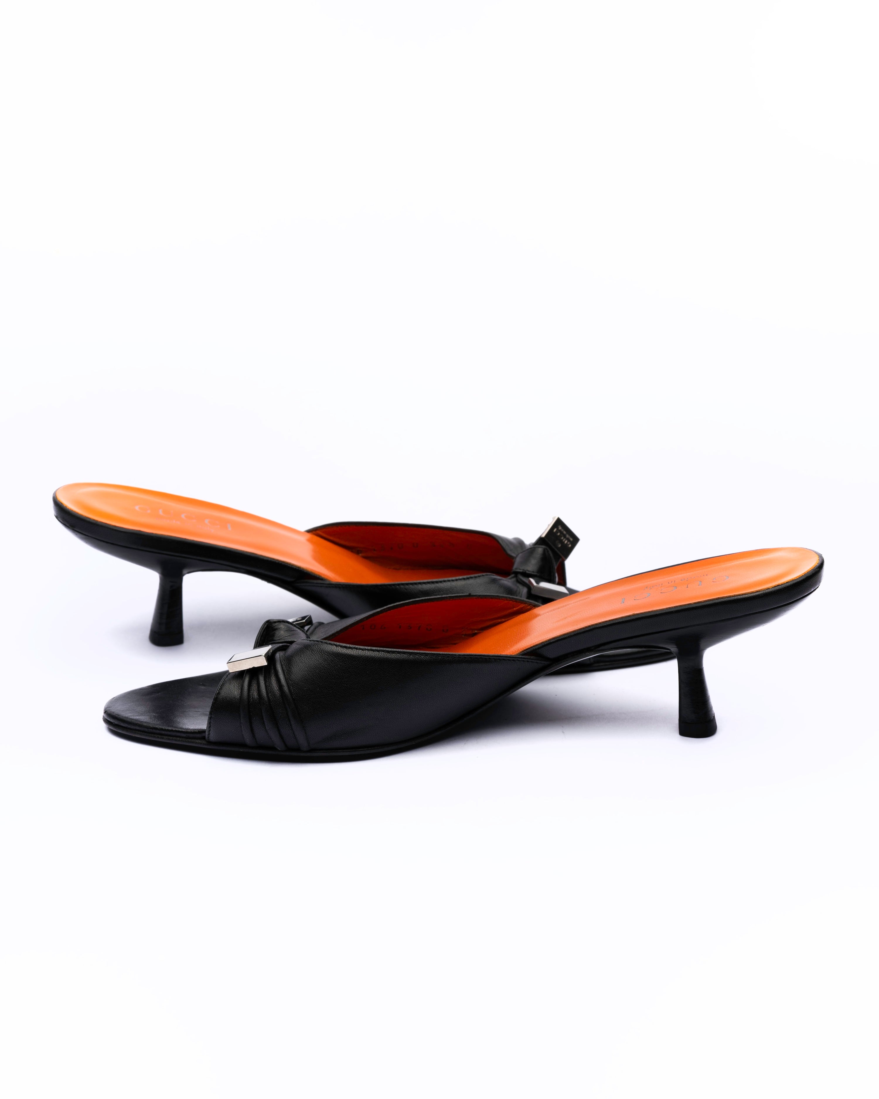 Gucci Tom Ford Era Leather Kitten Heel Mules
