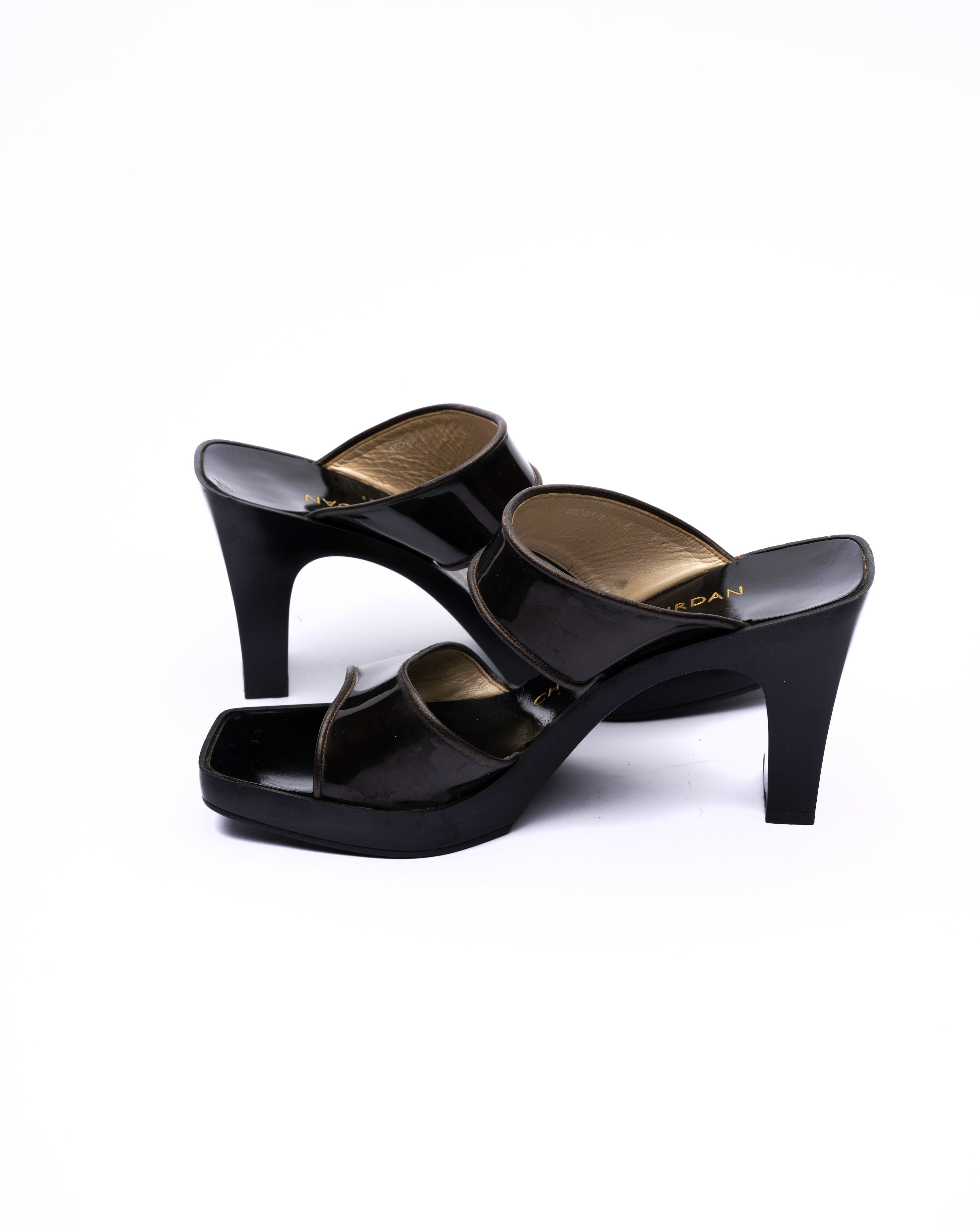 Charles Jourdan Black Patent Leather Platform Mules