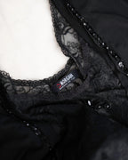 Morgan de Toi Black Lace Insert Draped Mini Dress