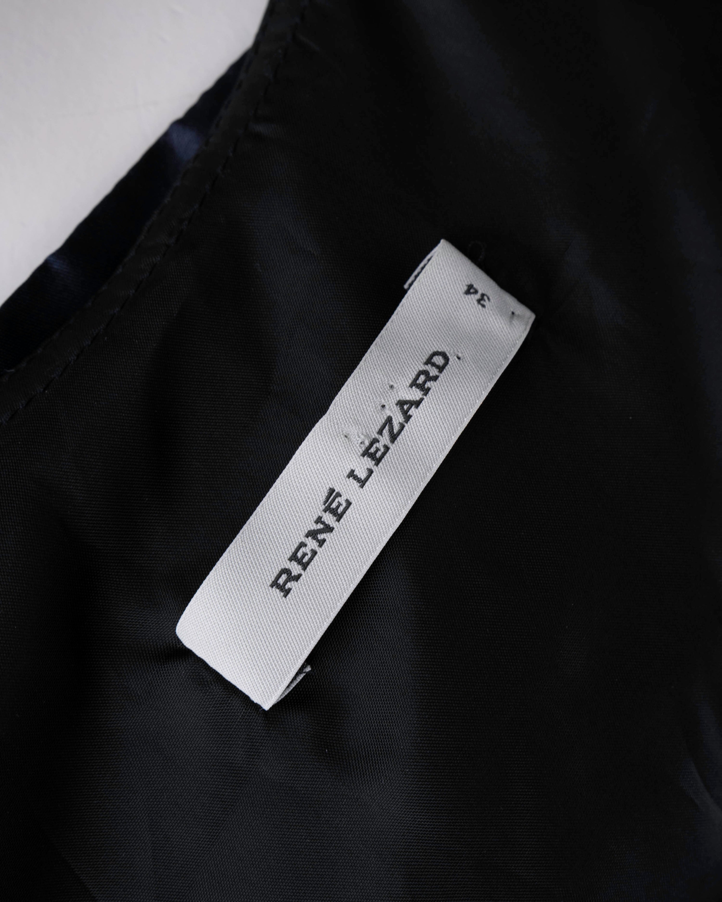 René Lezard Navy Silk Corset Top with Side Zip
