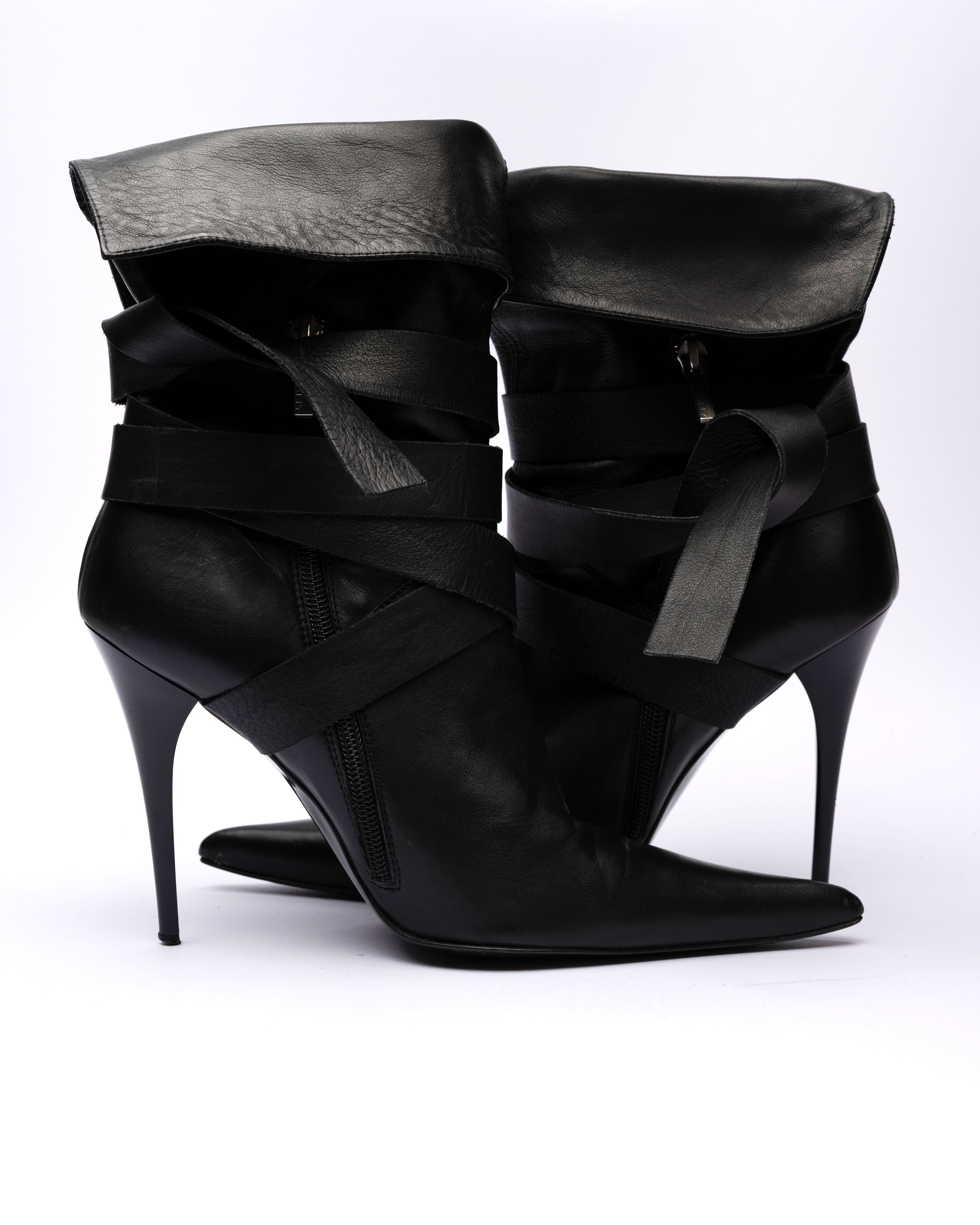 SHY Leather Wrap-Strap Fold-Over Ankle Boots