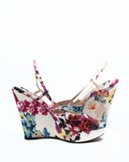 D&G Dolce & Gabbana Floral Print Fabric Platform Wedge Slingbacks