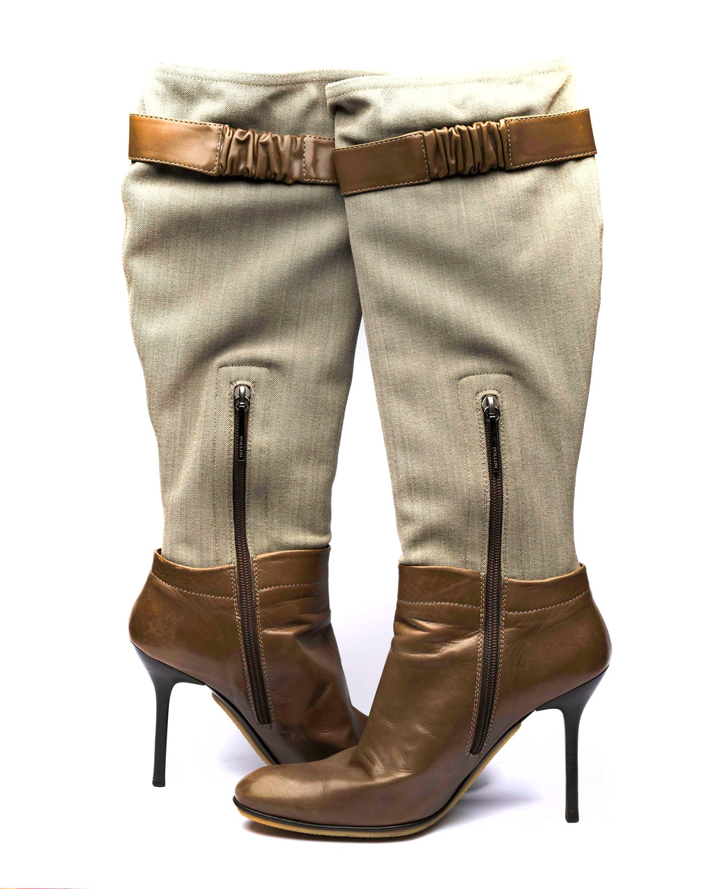 Pollini Canvas & Leather Knee-High Boots