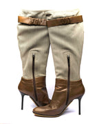 Pollini Canvas & Leather Knee-High Boots