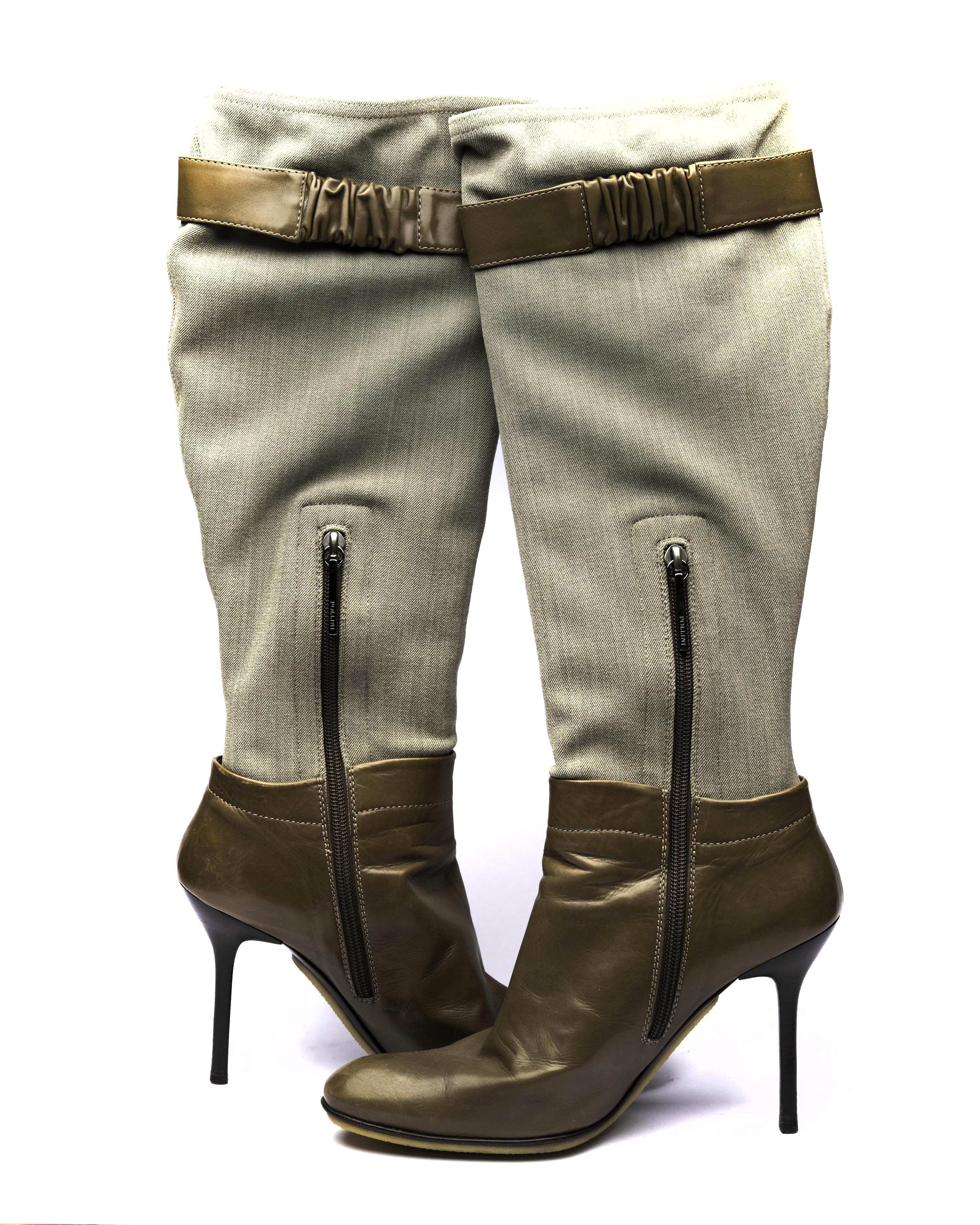 Pollini Canvas & Leather Knee-High Boots