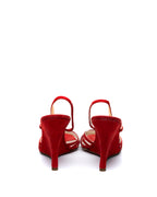 René Lézard Blood Red Suede Sculptural Wedge Slingbacks