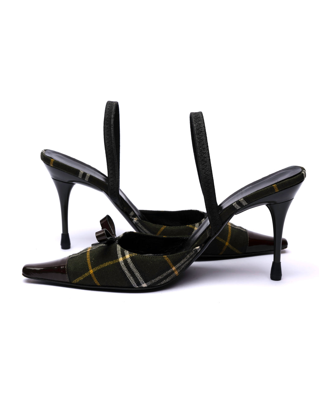 Moschino Plaid Patent Leather Slingback Heels