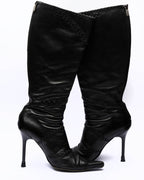Casadei Black Leather Whipstitch Knee-High Boots