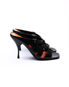 Prada Black Leather Woven Strap Mules