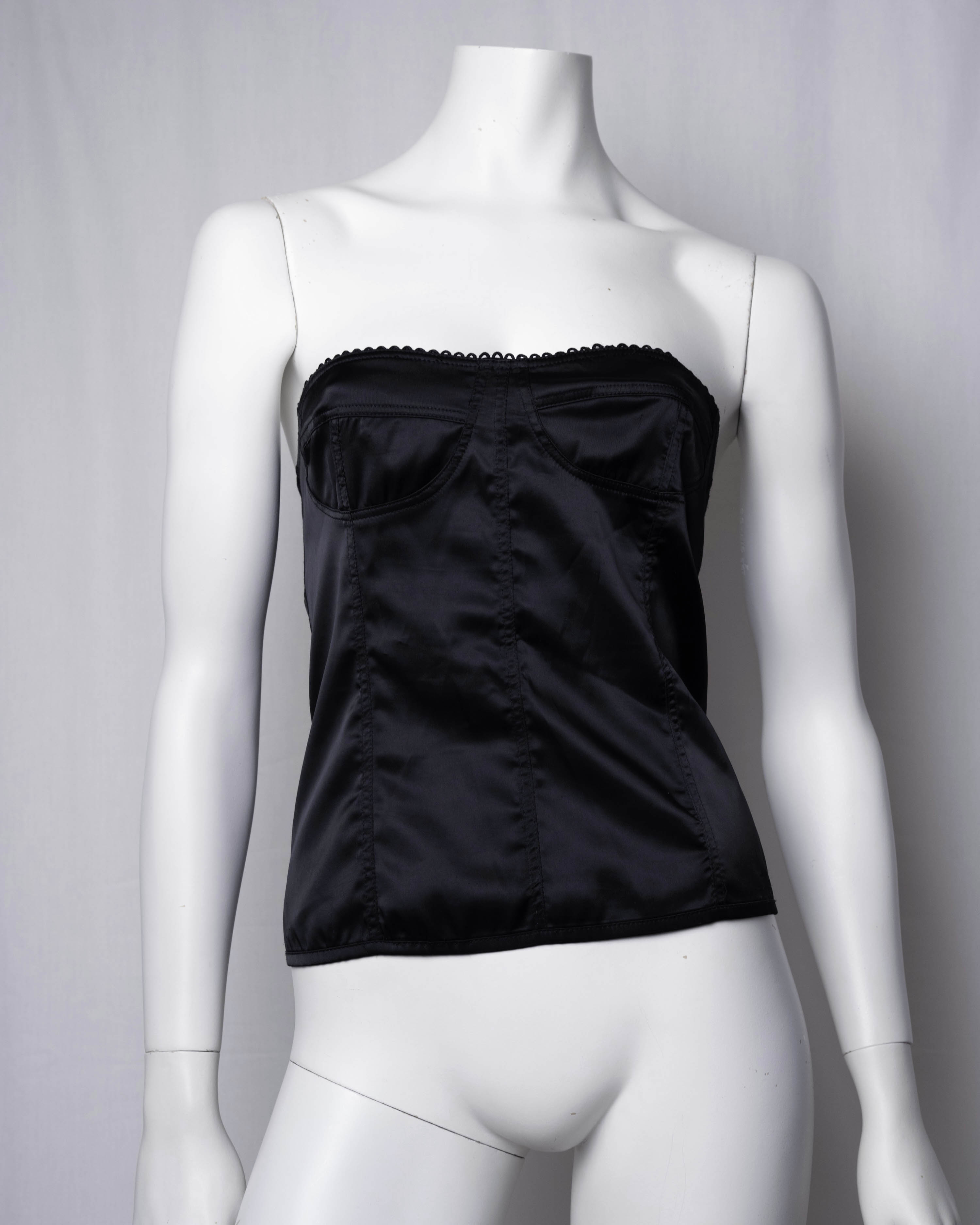 Denny Rose Black Satin Two-Piece Set Top & Bustier