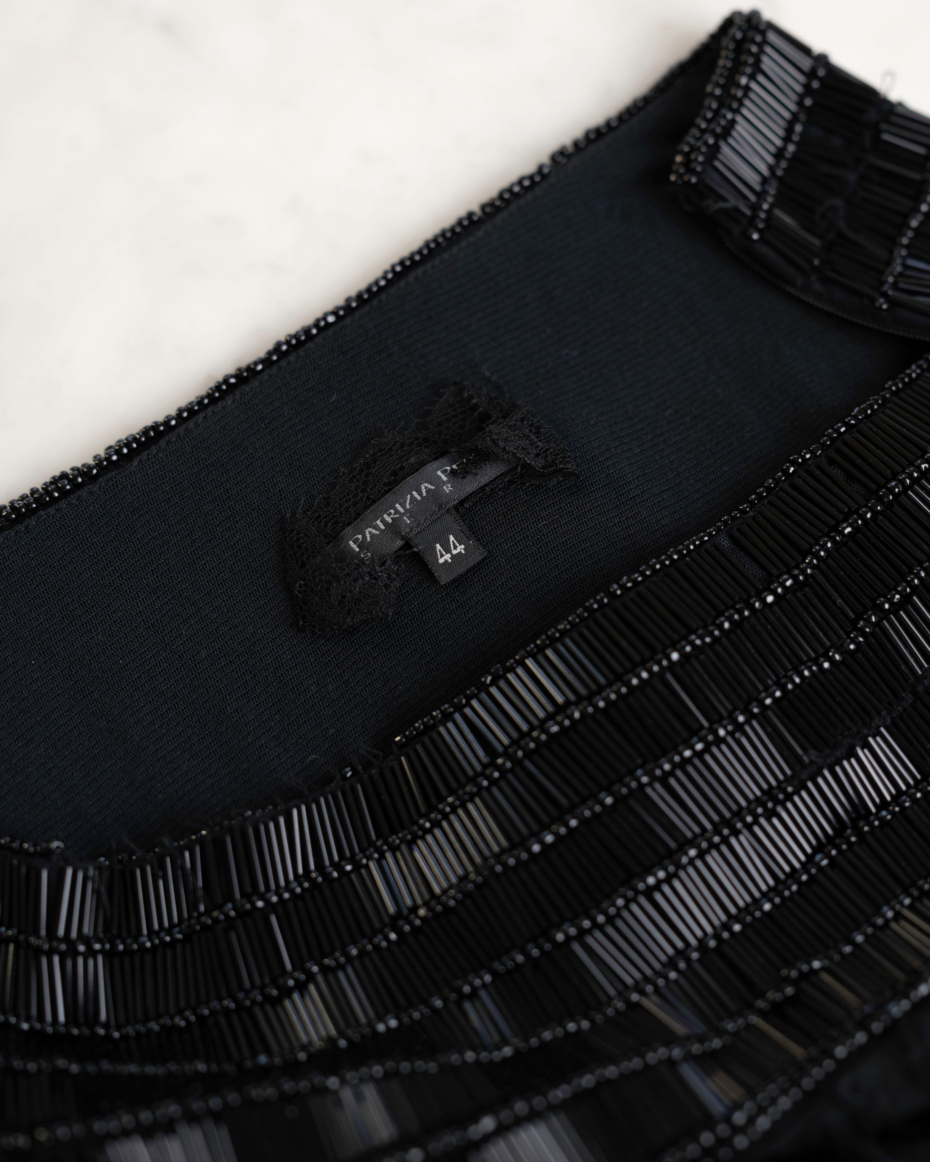 Patrizia Pepe Black Silk Beaded Fringe Skirt