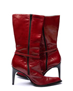 Patrizzia Neri Red Leather Mid-Calf Boots